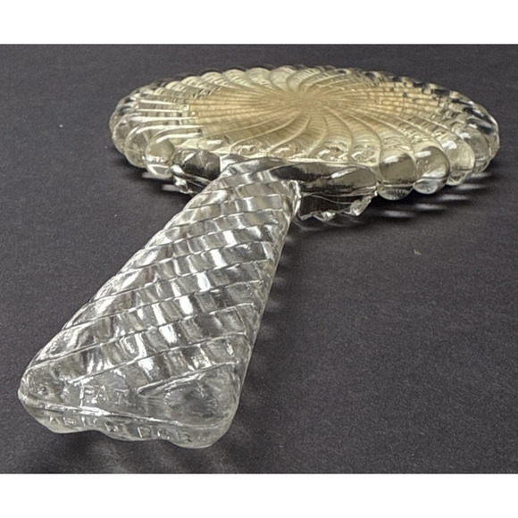 Antique Pressed Glass Hand Mirror Bubble Clear Abstract Magnifying Vanity - Picture 10 of 12